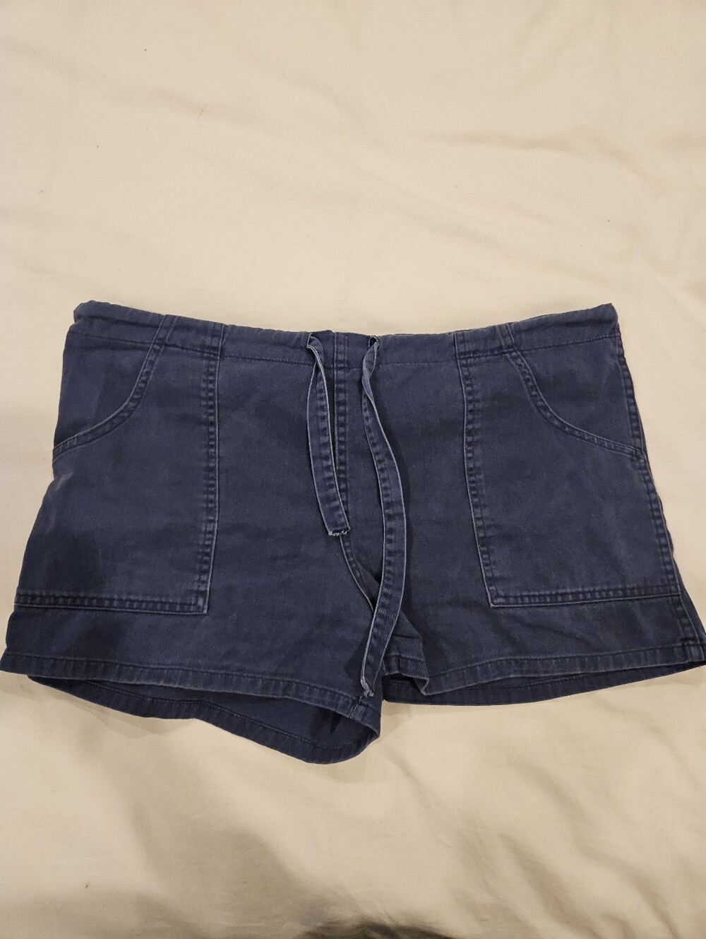 Lands End Womens Blue Shorts Size 14 With Belt & Pockets 100% Cotton Made In USA